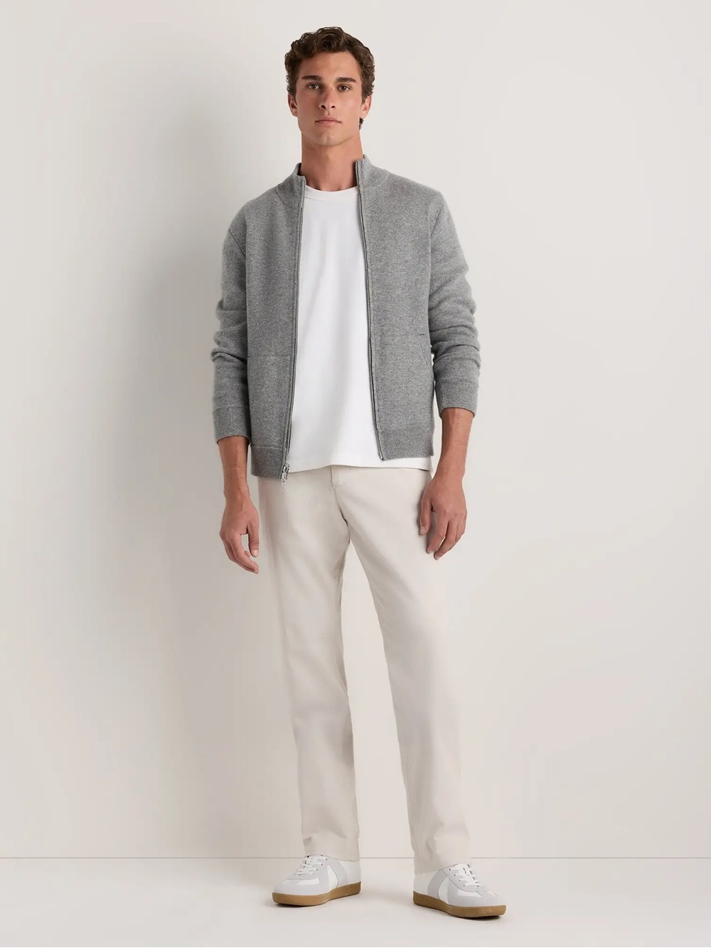 New Quince Men's Cashmere Reversible Full Zip Sweater Large - Gray/Charcoal